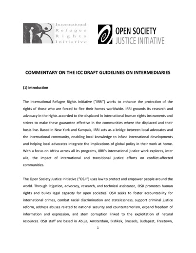 First page of PDF with filename: icc-intermediaries-commentary-20110818.pdf