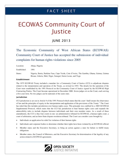 First page of PDF with filename: fact-sheet-ecowas-court-justice-20130627.pdf