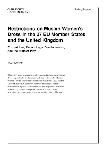 First page of PDF with filename: policy-brief-restrictions-on-muslim-women's-dress-03252022.pdf