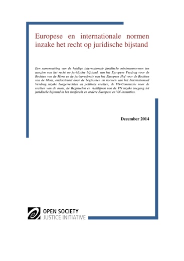 First page of PDF with filename: Europese en internationale normen inzake het recht op juridische bijstand_OSJI_Dutch_1.pdf