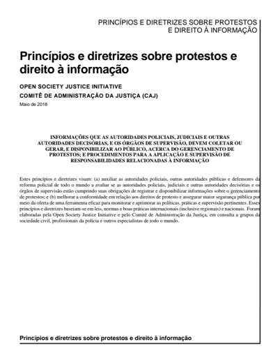 First page of PDF with filename: Princípios-e-diretrizes-sobre-protestos-e-direito-à-informação20191213.pdf