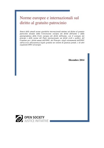 First page of PDF with filename: Norme europee e internazionali sul diritto al gratuito patrocinio_OSJI_Italian_0.pdf