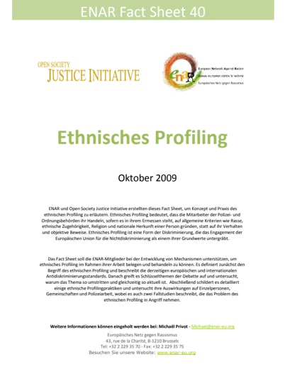 First page of PDF with filename: Factsheet-ethnic-profiling-20091001-GER_0.pdf