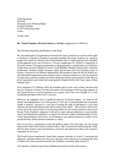 First page of PDF with filename: publication-echr-sinkova-support-letter-20180612.pdf