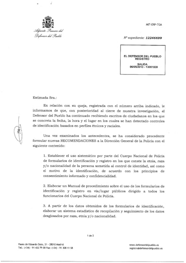 First page of PDF with filename: comunicacion-defensora-pueblo-20130510_0.pdf