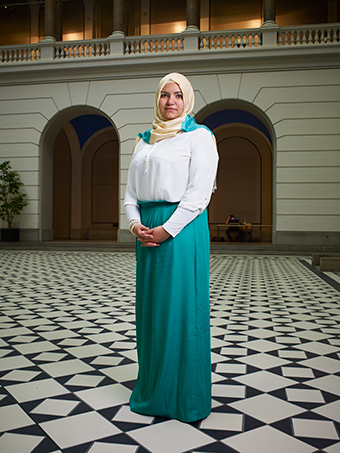 A woman standing.