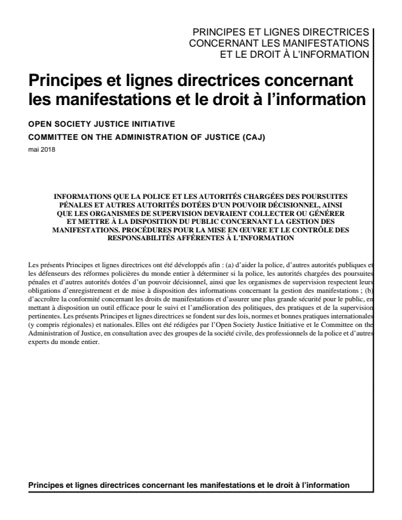 First page of PDF with filename: Principes-et-lignes-directrices-concernant-les-manifestations-et-le-droit-à-l’information20191213.pdf