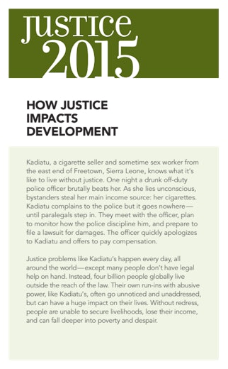 First page of PDF with filename: fact-sheet-justice-impacts-development-2015-20130319.pdf