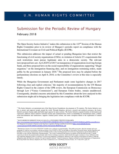 First page of PDF with filename: submission-to-unhrc-hungary-20180212.pdf