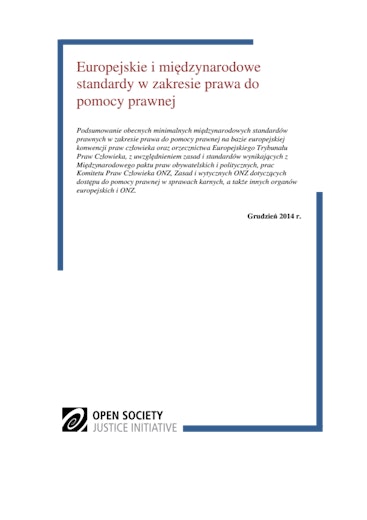 First page of PDF with filename: Europejskie i międzynarodowe standardy w zakresie prawa do pomocy prawnej_OSJI_Polish.pdf