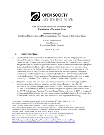First page of PDF with filename: IACHR hearing on US surveillance - 10 28 2013.pdf