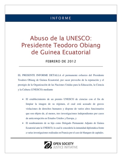 First page of PDF with filename: obiang-unesco-spanish-20120222.pdf