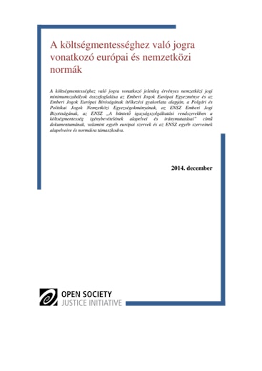 First page of PDF with filename: A költségmentességhez való jogra vonatkozó európai és nemzetközi normák_OSJI_Hungarian.pdf