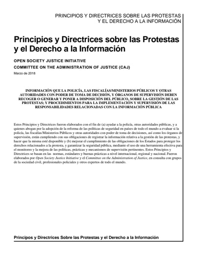 First page of PDF with filename: Principios-y-Directrices-sobre-las-Protestas-y-el-Derecho-a-la-Informacion-20191213.pdf