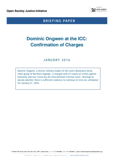 First page of PDF with filename: briefing-ongwen-icc-confirmation-charges 20160120_0.pdf