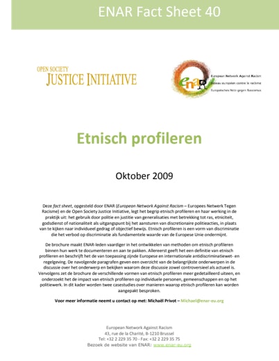 First page of PDF with filename: Factsheet-ethnic-profiling-20091001-DUT_0.pdf