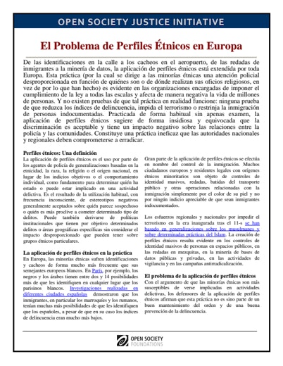 First page of PDF with filename: ethnic-profiling-europe-spa-20110505_0.pdf