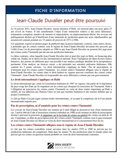 First page of PDF with filename: duvalier-factsheetFR-20111214_0.pdf