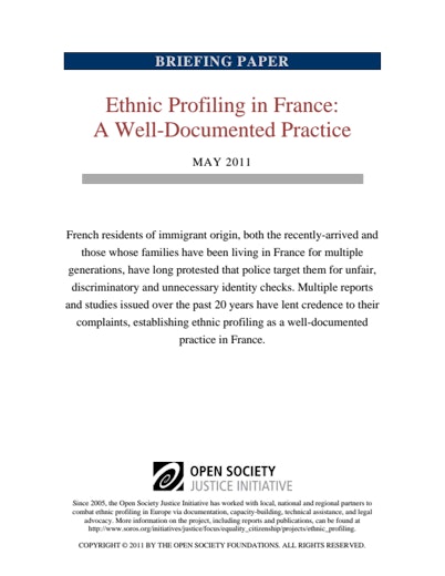 First page of PDF with filename: ethnic-profiling-in-france-a-well-documented-practice-english-2011-05-23.pdf