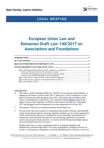 First page of PDF with filename: romania-legal-briefing-20180205.pdf
