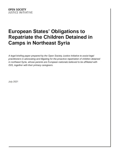 First page of PDF with filename: european-states’-obligations-to-repatriate-the-children-detained-in-camps-in-northeast-syria-20210722.pdf