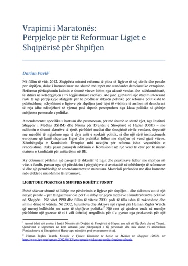 First page of PDF with filename: pavli-albania-libel-shqip-5152013.pdf