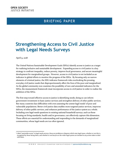 First page of PDF with filename: strengthening-access-to-civil-justice-with-legal-needs-surveys-20180628.pdf