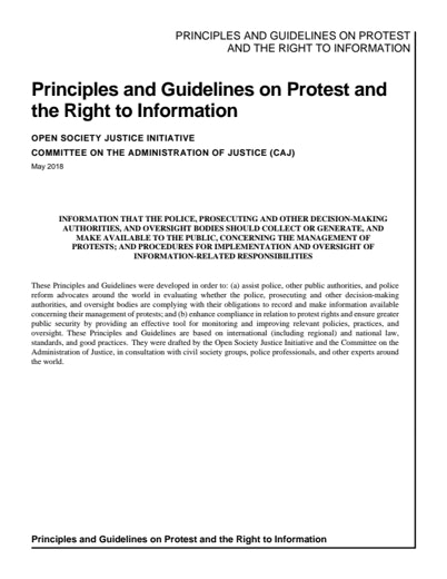 First page of PDF with filename: Principles-and-Guidelines-on-Protest-20191210.pdf
