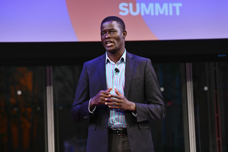 African Youth Initiative Network Founder Victor Ochen speaks at an event in New York City on September 25, 2018. © Noam Galai/Getty Ochen speaks in New York City in 2018.