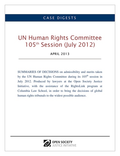 First page of PDF with filename: case-digests-human-rights-committee-105-session-20130425.pdf